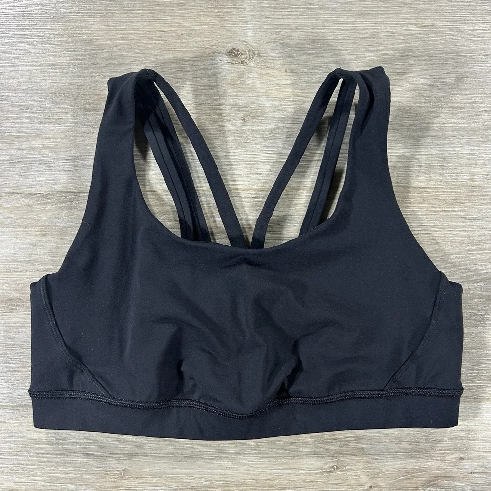 Lululemon Size 10 Black Energy Bra Exhale Mesh Criss Cross Medium Support B/C